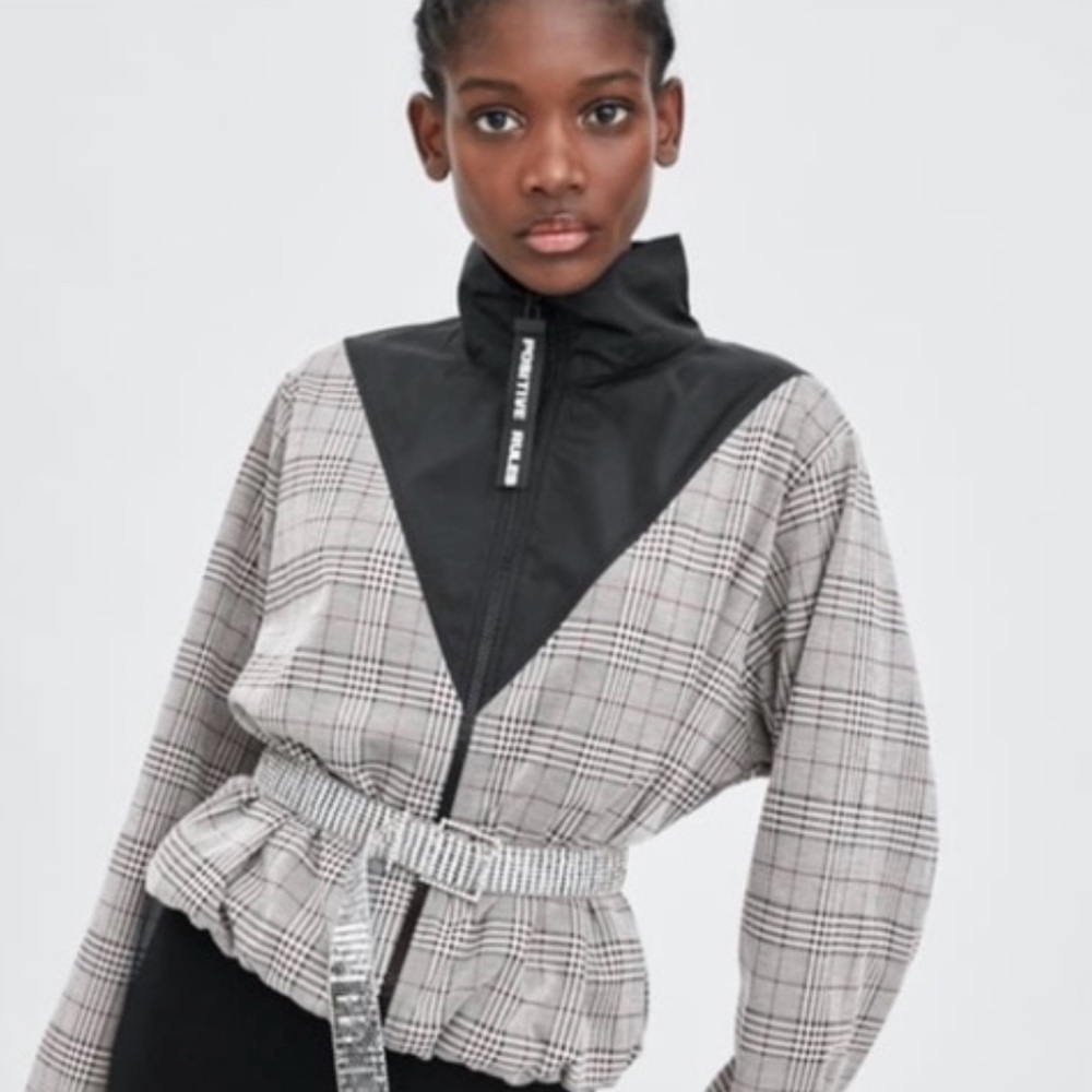 ZARA Plaid contrast bomber jacket